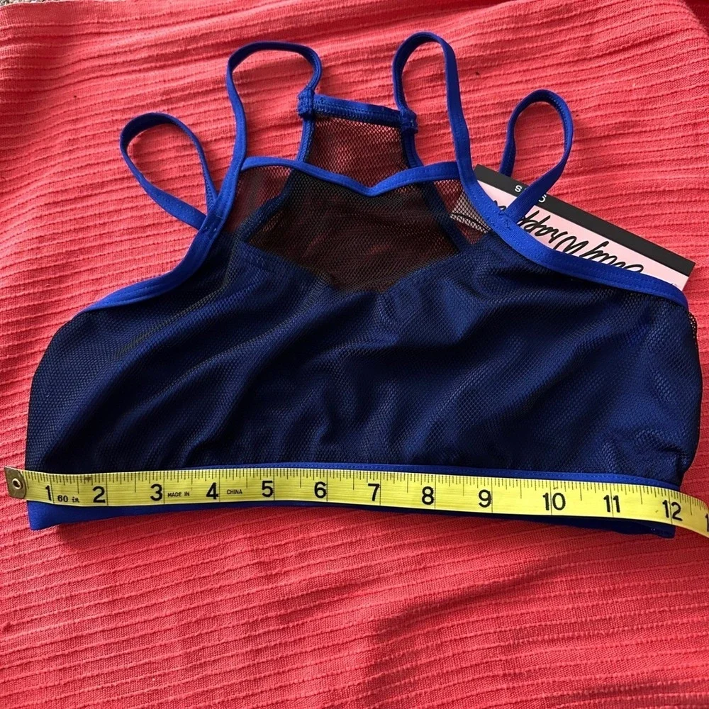 XL Body Wrappers Royal Blue Black Mesh High Neck Dance Crop Top youth 12-14